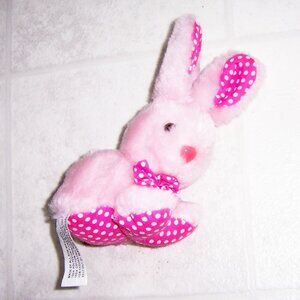 Vintage 90s Tiny Pink Polka Dot Bunny Rabbit Plush Stuffed Animal Toy